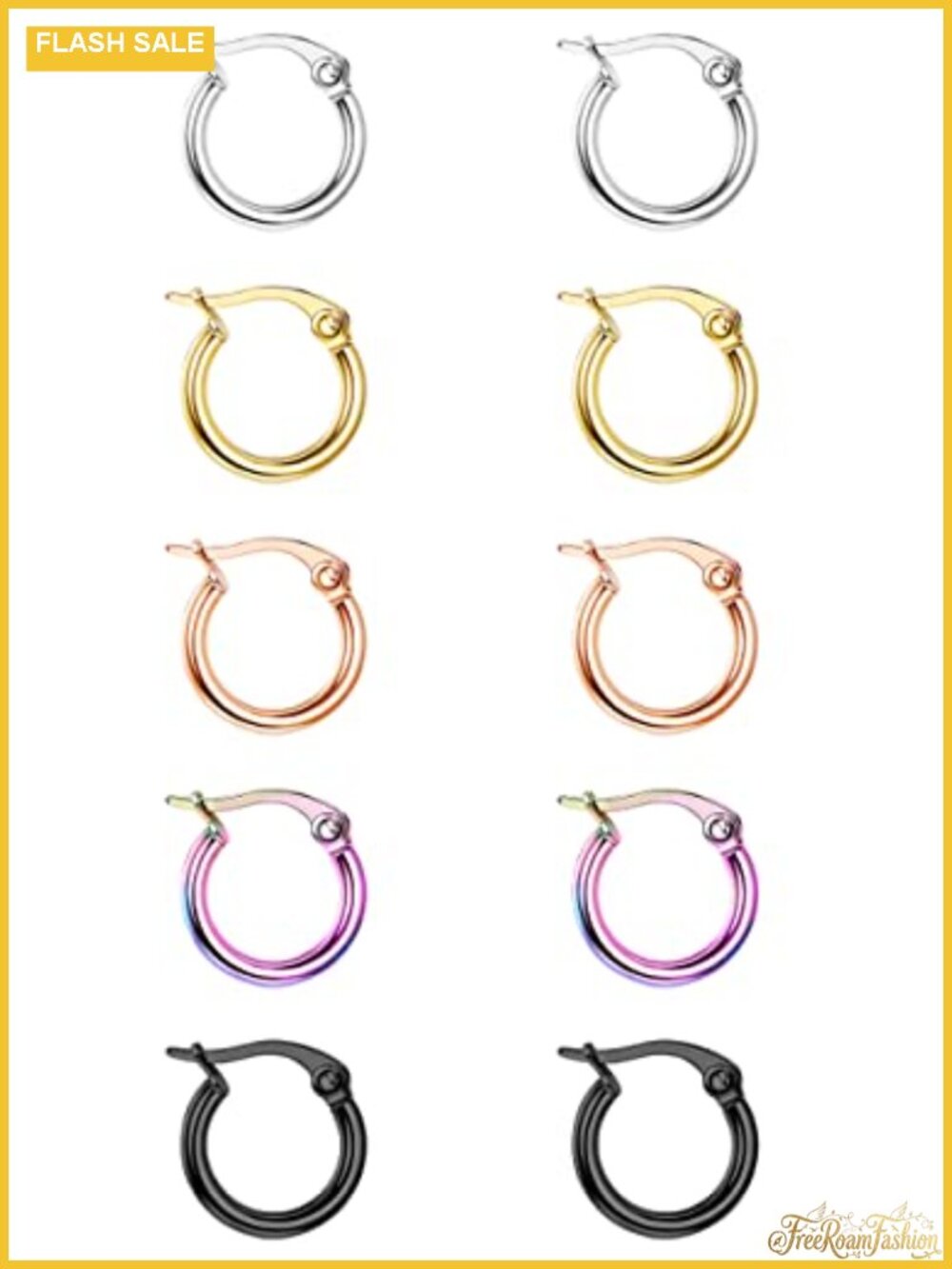 Surgical Steel Hoop Earrings Hypoallergenic 5 Pairs
